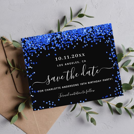 Verjaardag zwarte koninklijke blauwe begroting beh flyer