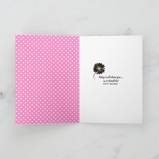 verjaardag zwarte madeliefje op polka dots kaart (Binnen)