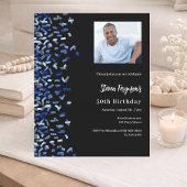 Verjaardag zwarte marine blauwe foto uitnodiging