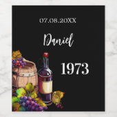 Verjaardag zwarte naam geboortejaar wijn etiket (Enkel label)