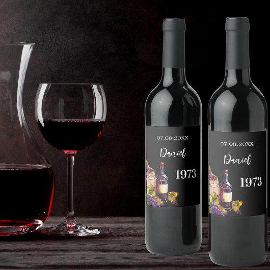 Verjaardag zwarte naam geboortejaar wijn etiket