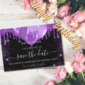 Verjaardag zwarte paarse ballonnen met uitzonderin aankondigingskaart