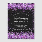 Verjaardag zwarte paarse confetti magnetische uitnodiging (Voorkant)