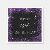 Verjaardag zwarte paarse glitter naam servet (Voorkant)