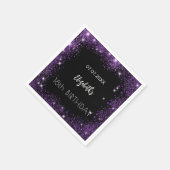 Verjaardag zwarte paarse glitter naam servet (Hoek)