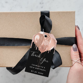 Verjaardag zwarte roos goudballon bedankt cadeaulabel