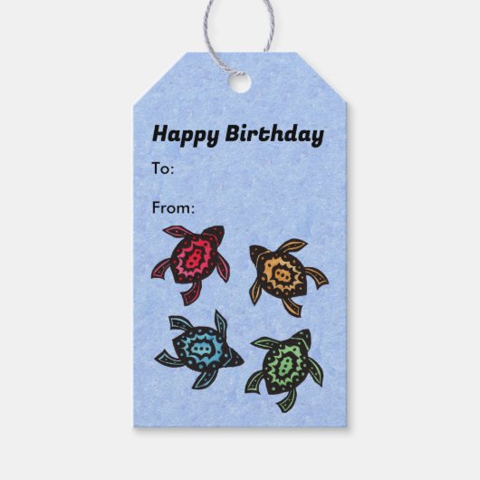 Verjaardag Zwarte Schildpadden Abstract gekleurde Cadeaulabel (Voorkant)
