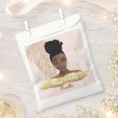 Verjaardag, Zwarte Vrouw, Goud Tropisch Blad, Roze Bedankzakje (Geknipt)
