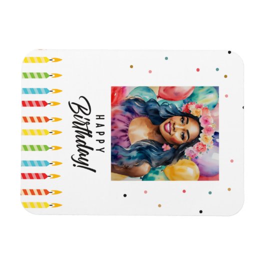 Verjaardag zwarte vrouw met ballonnen magneet (Horizontaal)