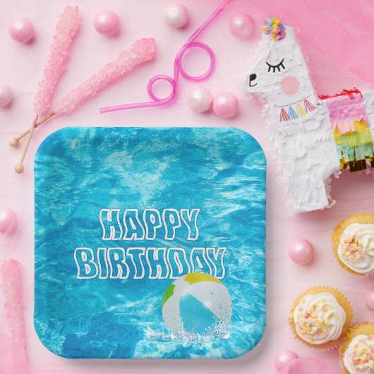 Verjaardag Zwembad Feest Leuk Papieren Bordje (Feest)