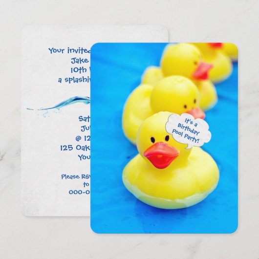 Verjaardag zwembad feest met rubberen eenden kaart (Voorkant / Achterkant)