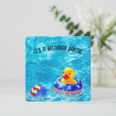 Verjaardag Zwembad Party Met Gele Eend Kaart (Staand voorkant)