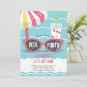Verjaardag Zwembad Party Schattige Roze Zonnebril  Kaart (Staand voorkant)