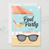 Verjaardag Zwembad Party Schattigee Zonnebril Blau Kaart (Voorkant)
