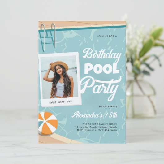 Verjaardag Zwembad Party Zomer Cool Tiener Tween F Kaart (Staand voorkant)