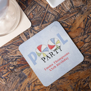 Verjaardag Zwembad Party Zomer Leuk Strand Ballen Kartonnen Onderzetters