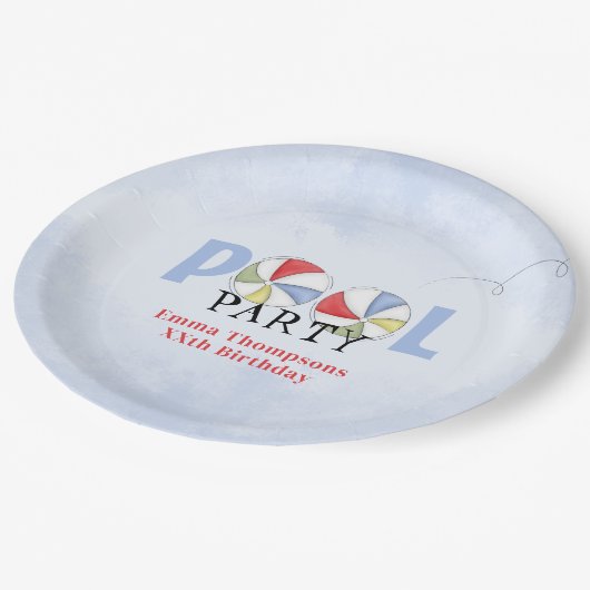 Verjaardag Zwembad Party Zomer Leuk Strand Ballen Papieren Bordje (Gekanteld)