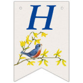 VerjaardagBlauw Rood Vogel op tak Gele Bloemen Vlaggetjes (Eerste vlag)