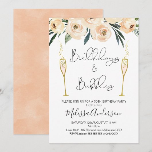 Verjaardagen en Bubble Floral verjaardagsuitnodigi Kaart (Voorkant / Achterkant)