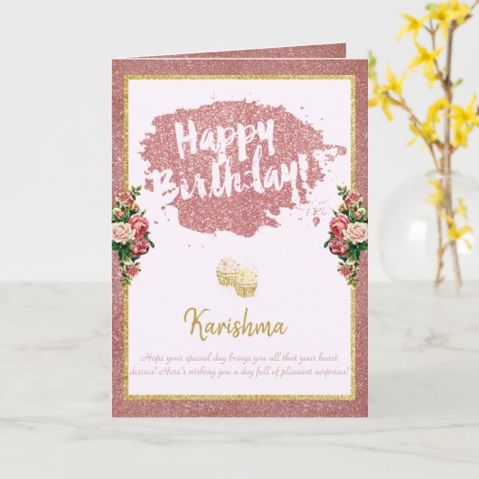 verjaardagen Persoonlijke naamswijziging Roos goud Kaart (Gele Bloem)