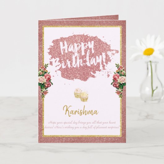 verjaardagen Persoonlijke naamswijziging Roos goud Kaart (Kleine Plant)