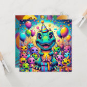 Verjaardags Bash T-Rex & Vrienden Verjaardag Vieri Kaart (Voorkant / Achterkant in situ)