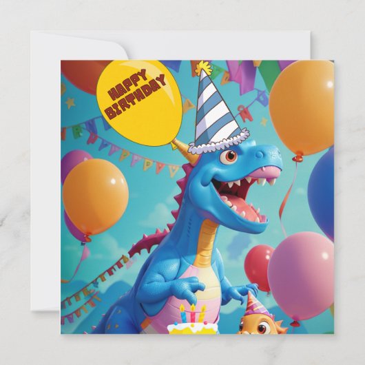 Verjaardags Bash T-Rex & Vrienden Verjaardag Vieri Kaart (Achterkant)