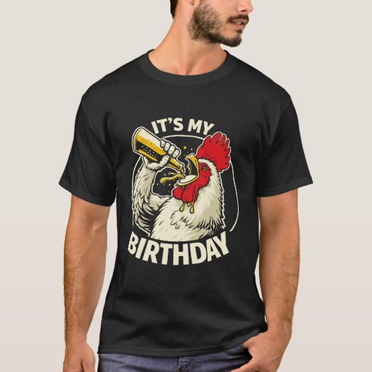 Verjaardags Bier Kletterende Haan T-shirt (Voorkant)
