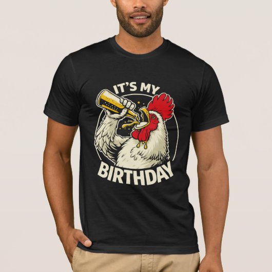Verjaardags Bier Kotsende Haan T-shirt (Voorkant)