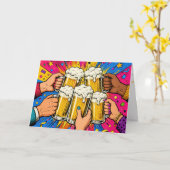Verjaardags Bier Toast Pop Art Kaart (Gele Bloem)