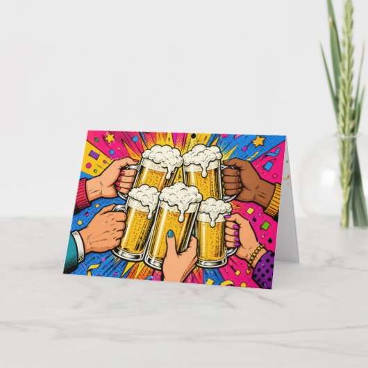 Verjaardags Bier Toast Pop Art Kaart (Voorkant)