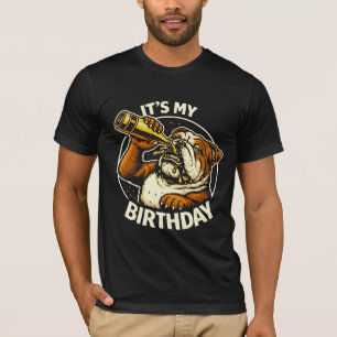 Verjaardags Bier Zuigende Bulldog T-shirt