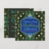 Verjaardags bloemenspiraal Pauw Kunst Uitnodiging (Voorkant / Achterkant)