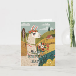 Verjaardags bloemige alpaca vouwkaart bedankkaart