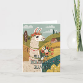 Verjaardags bloemige alpaca vouwkaart bedankkaart