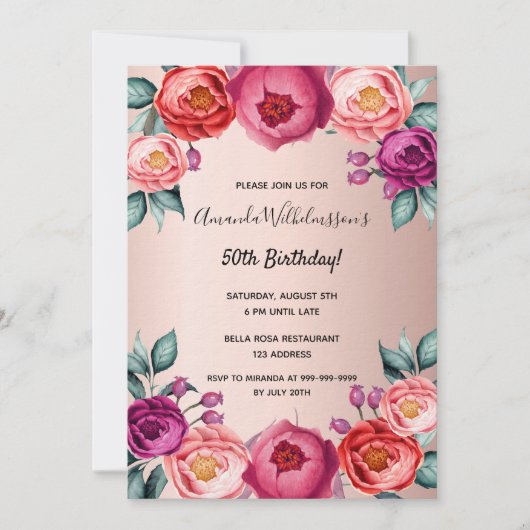 Verjaardags bloemrijke roze goud zachte roze luxe kaart (Voorkant)