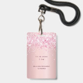 Verjaardags blush roze glitterspul naam vip badge (Achterkant met lanyard)