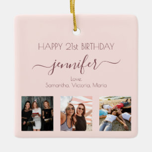 Verjaardags blush roze vriend foto keramisch ornament