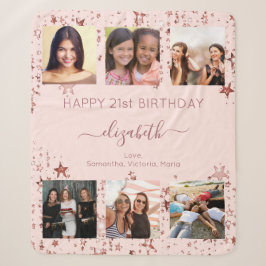 Verjaardags blush roze vrienden foto collage luxe sherpa deken