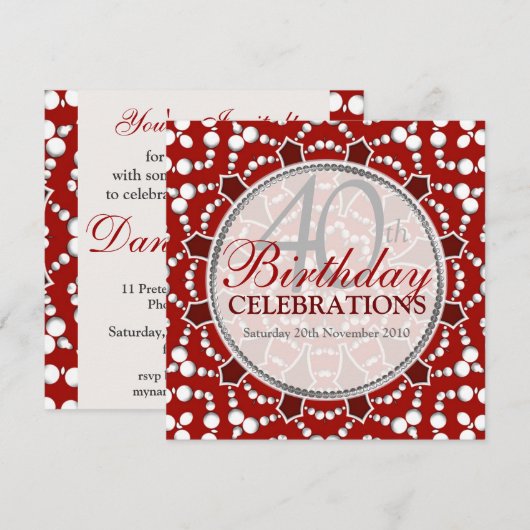 Verjaardags Bubbel Vieringen Rood+Wit Uitnodiging (Voorkant / Achterkant)