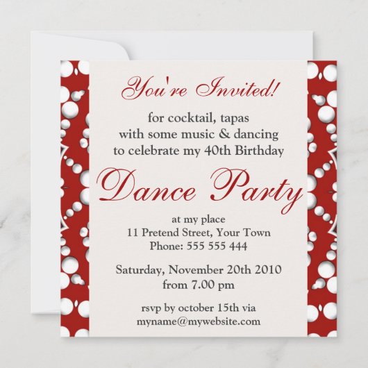 Verjaardags Bubbel Vieringen Rood+Wit Uitnodiging (Achterkant)