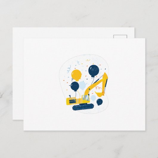 Verjaardags bulldozer briefkaart (Voorkant / Achterkant)