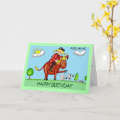 Verjaardags Cartoon Caricaturen van Meisje op Paar Kaart (Gele Bloem)