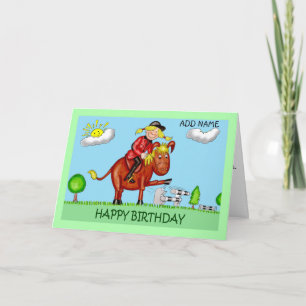 Verjaardags Cartoon Caricaturen van Meisje op Paar Kaart