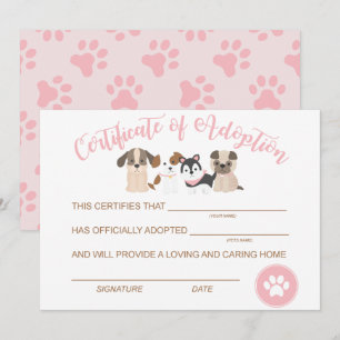 Verjaardags certificaat voor het adopteren van een notitiekaartje