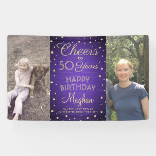 Verjaardags Cheers Geborsteld Paars & Goud 2 Foto Spandoek