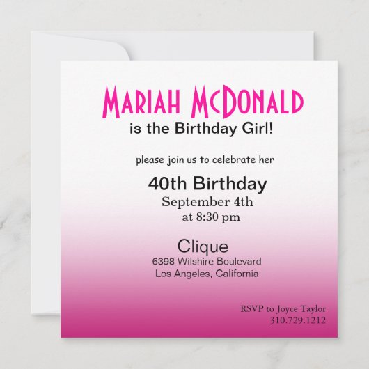 Verjaardags Cocktail voor een mooie dame fuchsia/o Kaart (Achterkant)