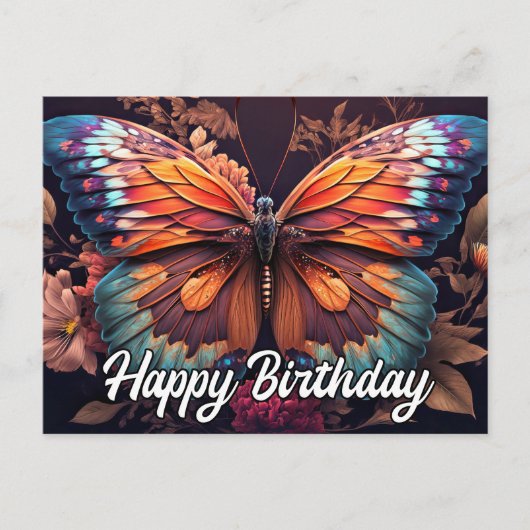 Verjaardags collage met rustende vlinder briefkaart (Voorkant)