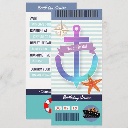 Verjaardags Cruise Instapkaart Ticket Kaart (Voorkant / Achterkant)