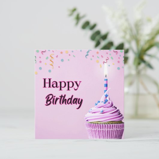 Verjaardags Cupcake Kaart  (Staand voorkant)
